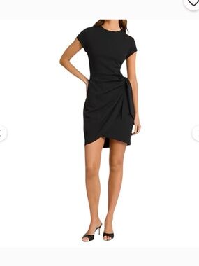 Express Brand Crew Neck Cap Sleeve Tie Wrap Mini Sheath Dress